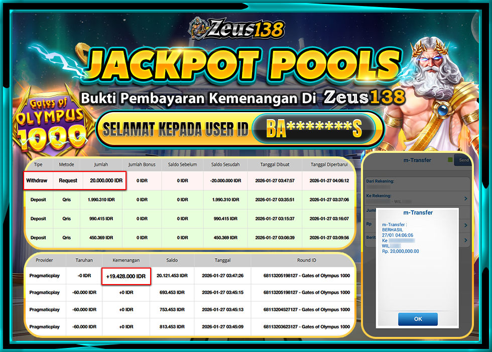 ZEUS138 GATES OF OYLMPUS 1000 Rp.20,000,000 LUNAS